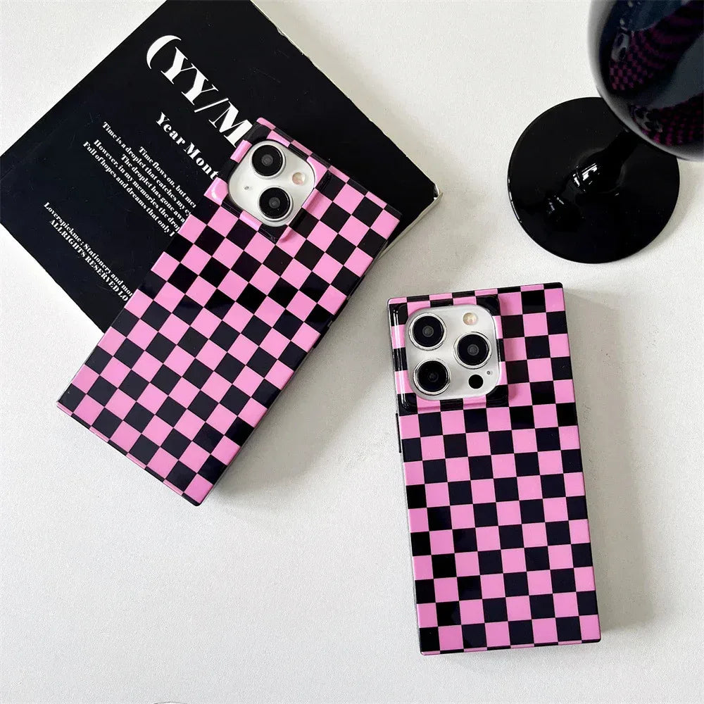black-chessboard-grid-iphone-case - Viexta