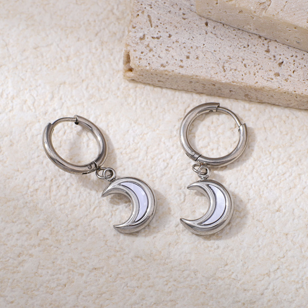 Moon-shaped Stainless Steel Pendant Earrings