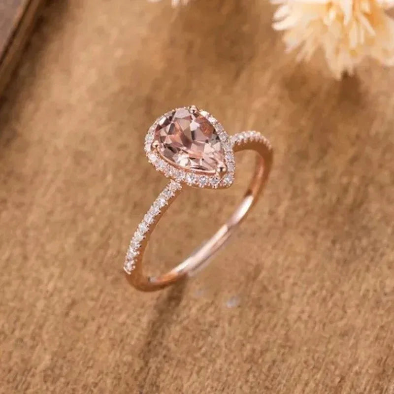 18K Rose Gold Plated Pink Crystal Ring - Viexta