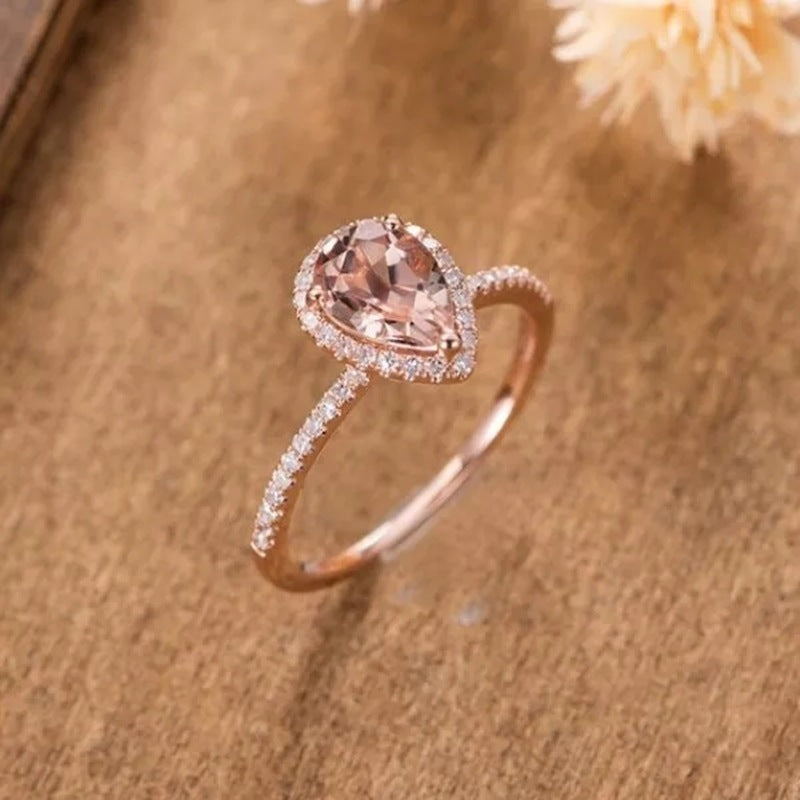 18K Rose Gold Plated Pink Crystal Ring