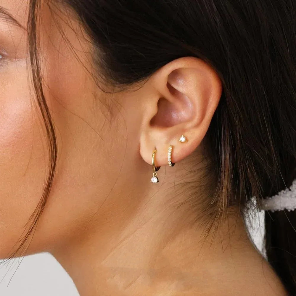 Inlaid Zircon Three-piece Set Earrings - Viexta