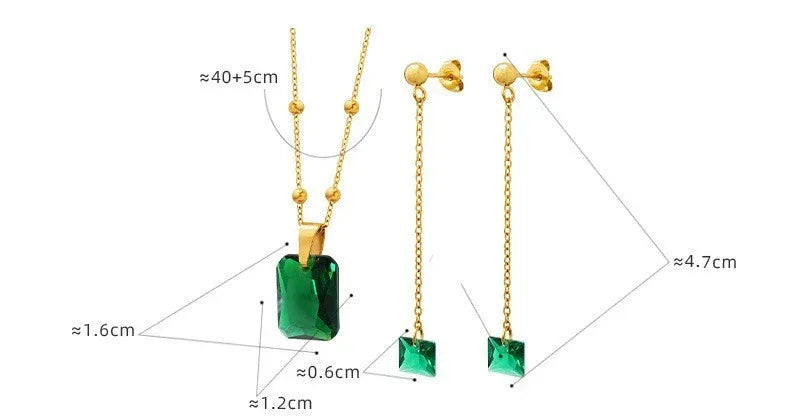 emerald-zircon-pendant-necklace-earring-jewelry-set - Viexta