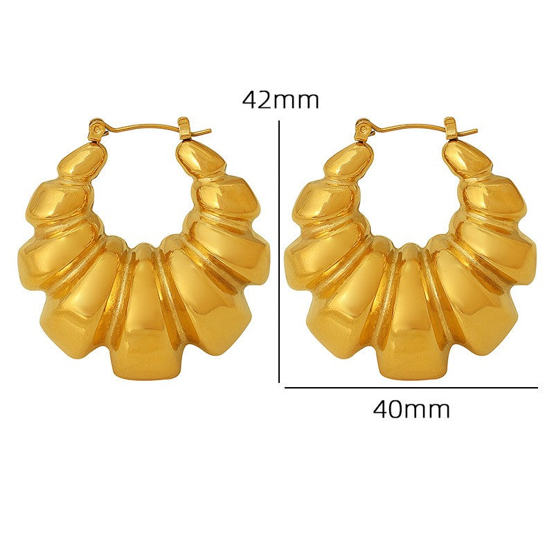 Stainless steel threaded concave convex geometric earrings for women