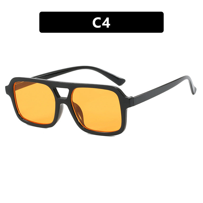 Square small frame double beam sunglasses, new driving sunglasses for women, UV resistant beach sunglasses
