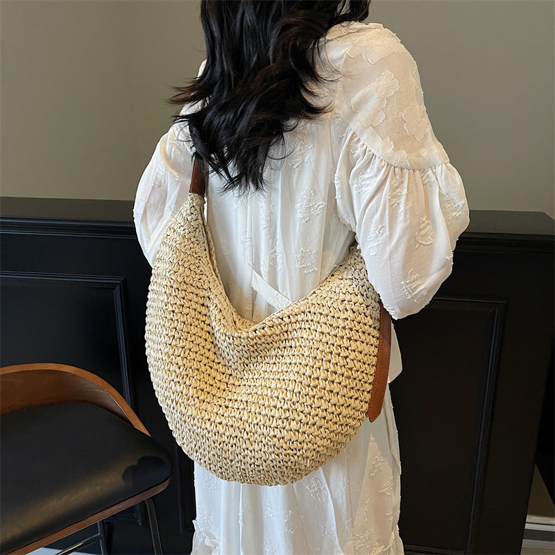 Casual Large Capacity Handmade Straw Shoulder  Purse