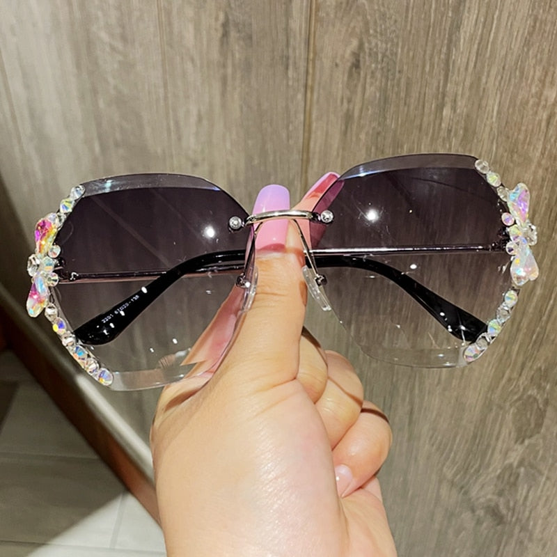 Vintage Rimless Rhinestone Sunglasses