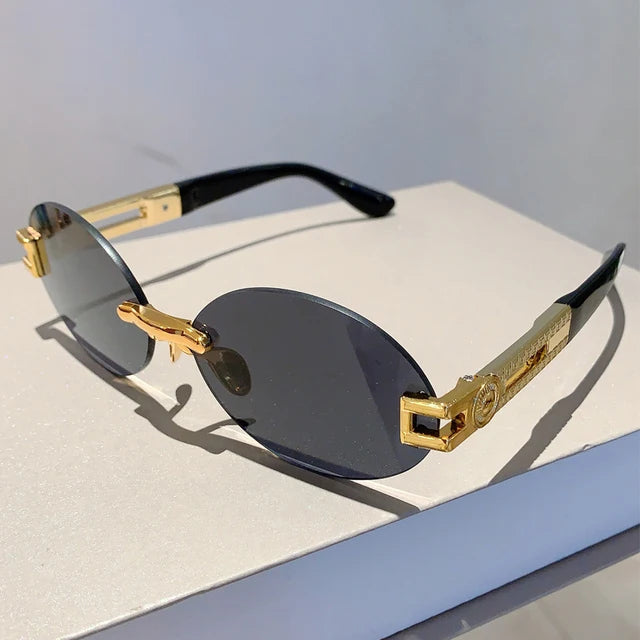 Frameless oval anti purple line sunglasses and sunglasses