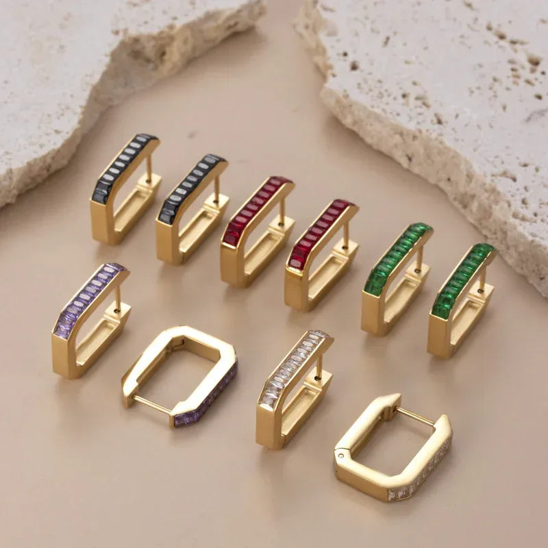 Women's Square Hollow Diamond Titanium Steel Earrings - Viexta