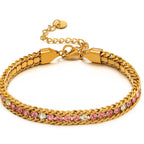 Zircon-studded Chain Pearl Bracelet