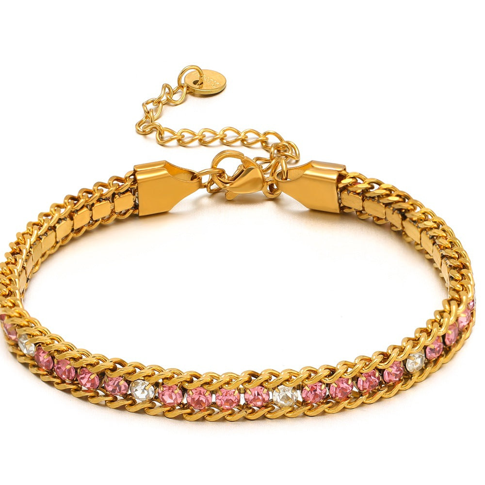 Zircon-studded Chain Pearl Bracelet