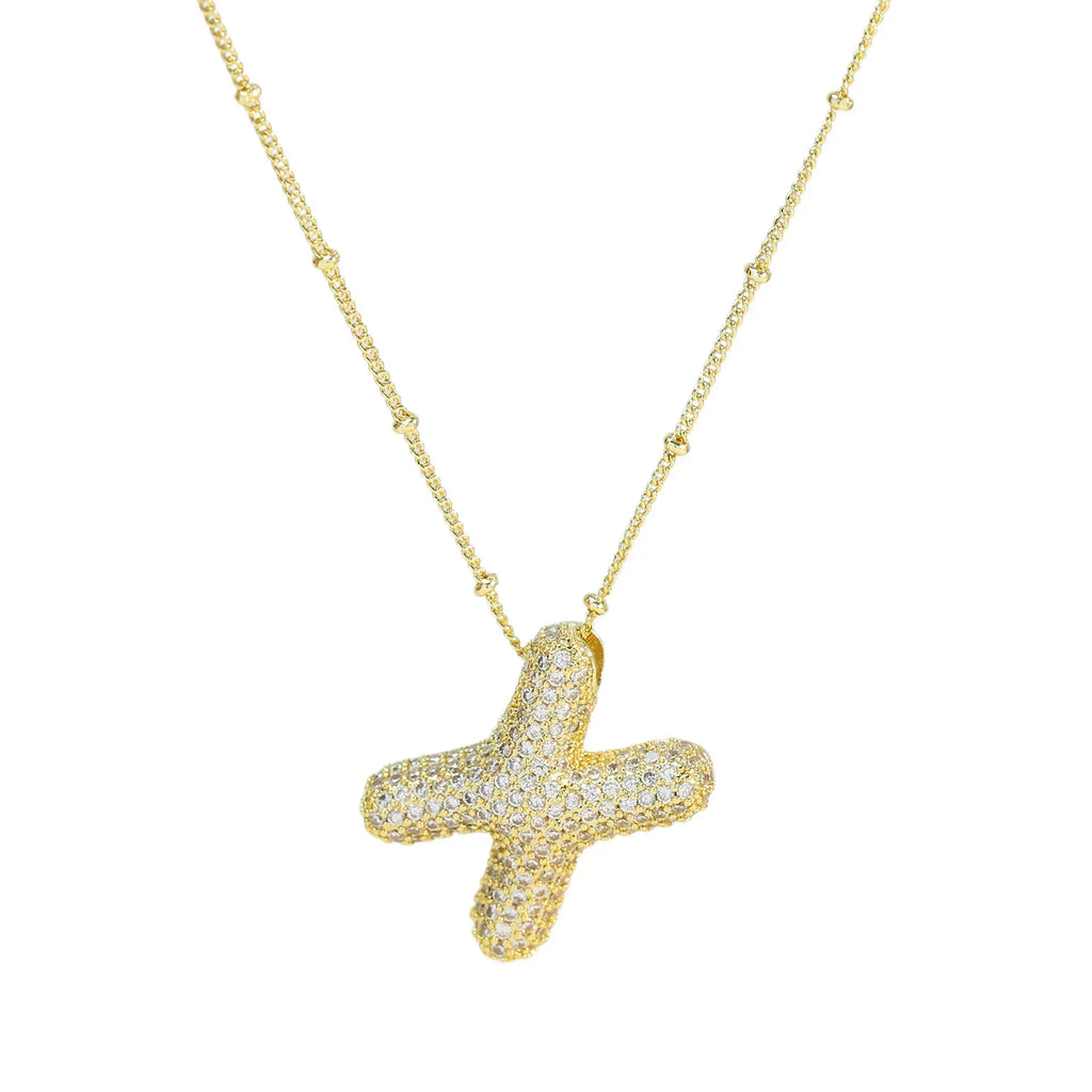 brass-zircon-bubble-letter-pendant-necklace - Viexta