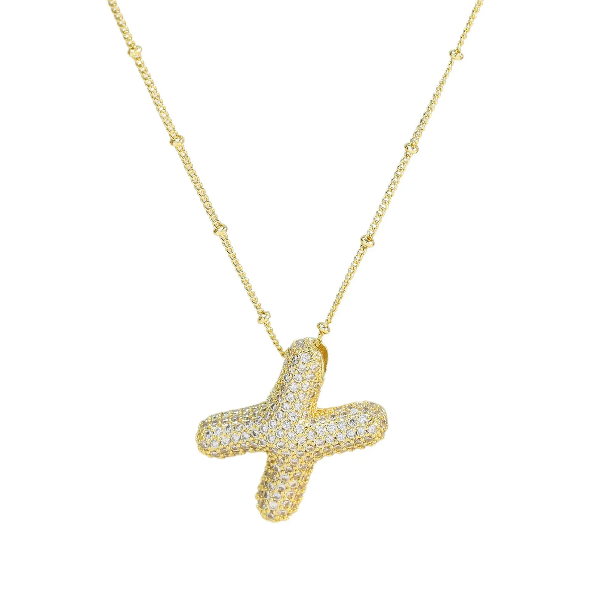 brass-zircon-bubble-letter-pendant-necklace - Viexta