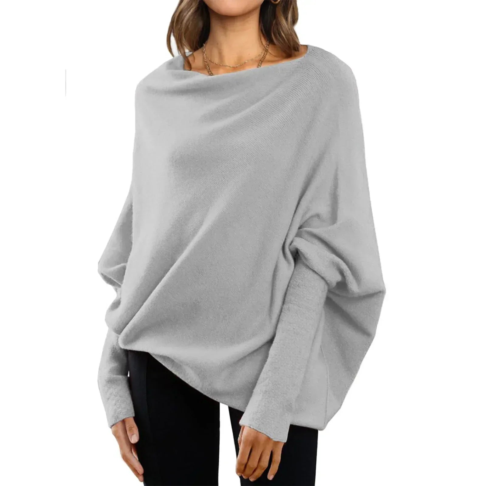 Loose Bat Sleeve Sweater Tops Simple Casual Fashion Versatile Solid Color Round Neck Sweater For Women - Viexta