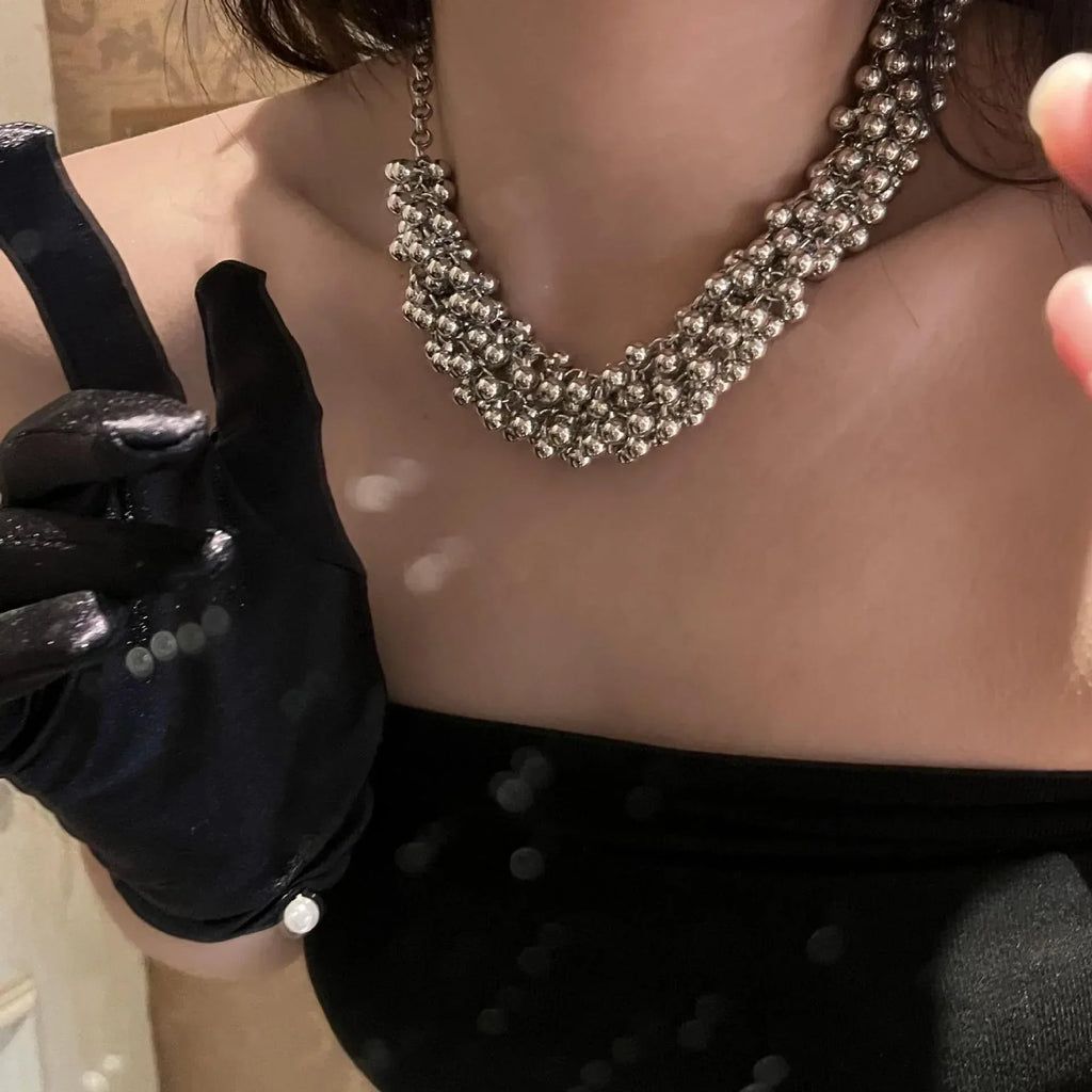 double-chain-metal-beads-necklace - Viexta
