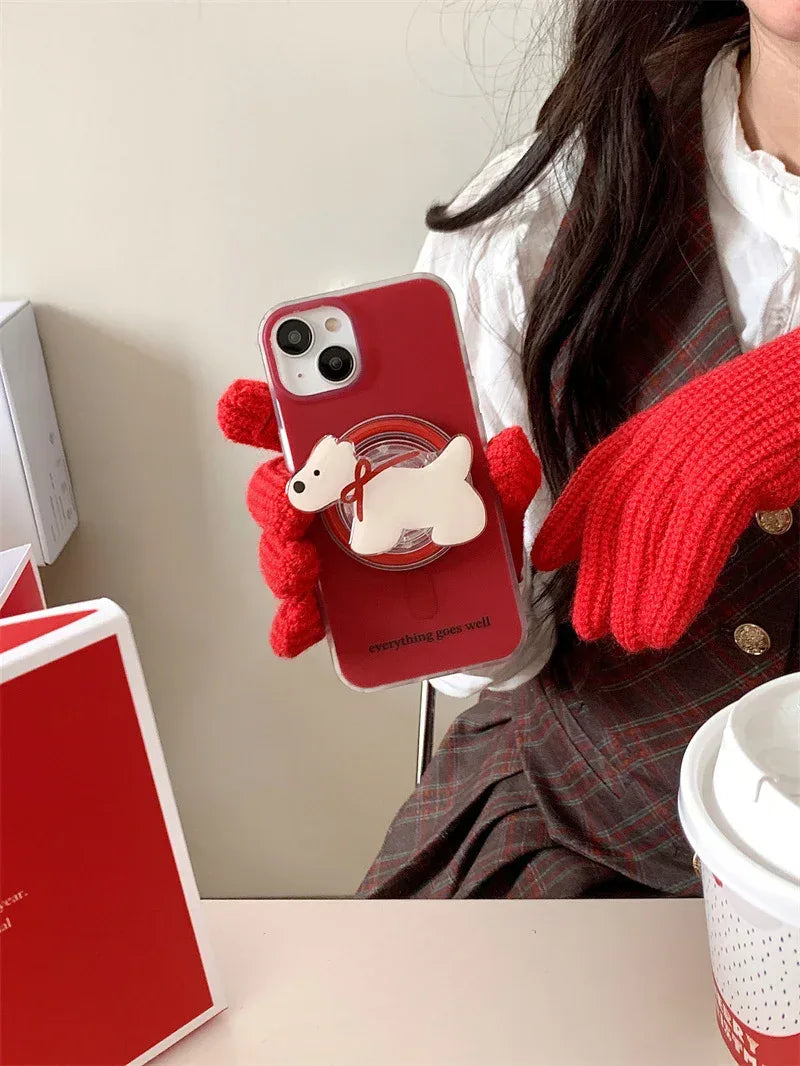 New Year Red Bow Tie Puppy Drop-resistant iPhone Case - Viexta