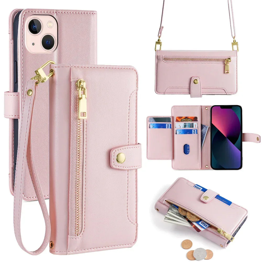Flip Cross-body Lanyard Xr Multi-function Leather Case for Samsung,IPhone,Sony - Viexta