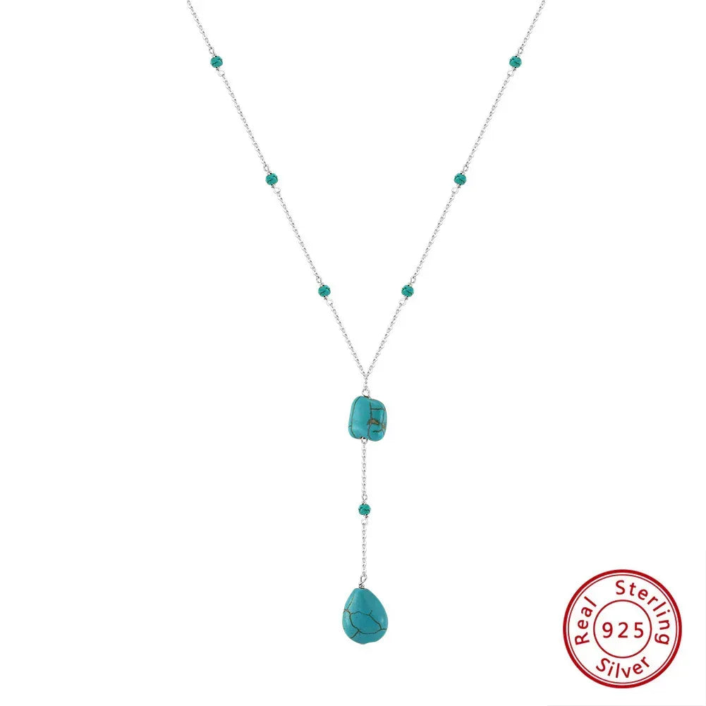 drop-shaped-turquoise-pendant-sterling-silver-necklace - Viexta