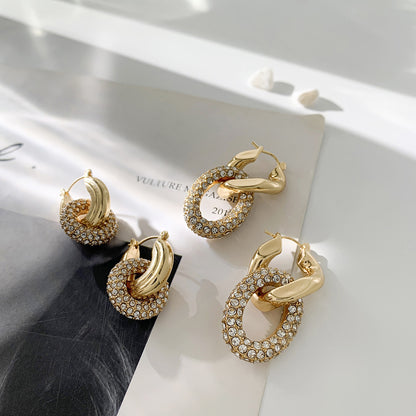 18K Gold Double Ring Plated Diamond Earrings