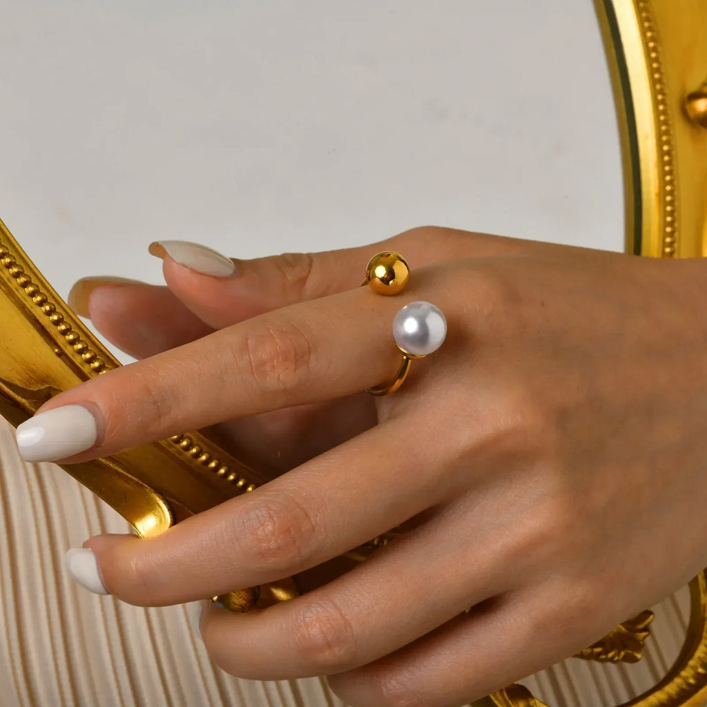 pearl-stainless-steel-adjustable-ring - Viexta