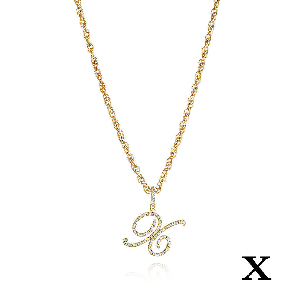26 Letter Zircon 18k Gold Necklace