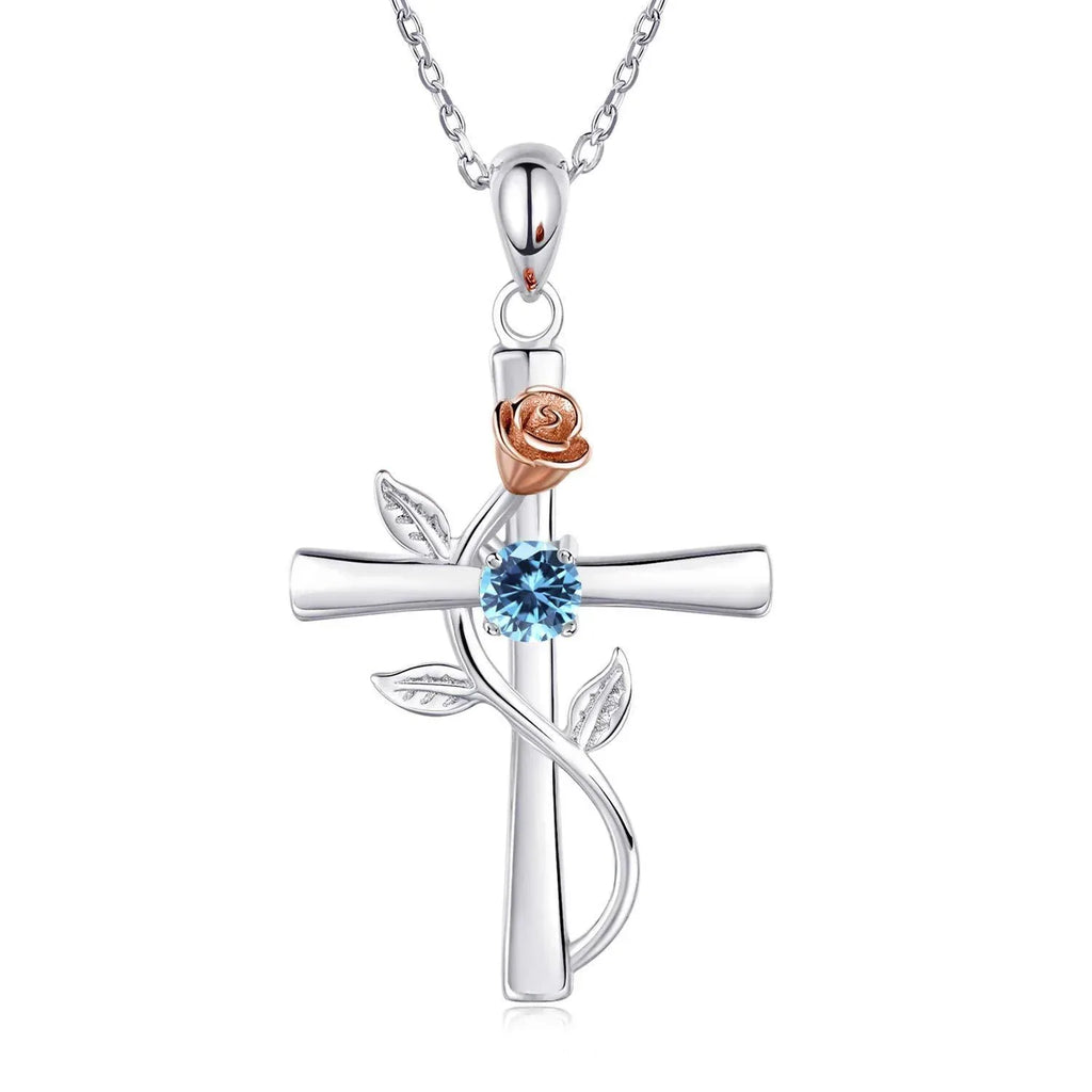 rose-cross-necklace-with-rhinestone - Viexta