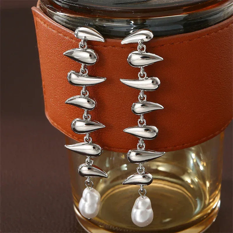 Drop-shaped Earring Bracelet Necklace Glossy Metal Ornament Suit - Viexta