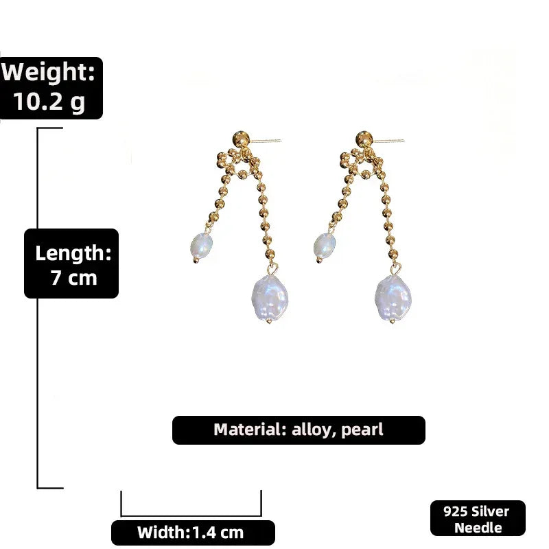Baroque Pearl Metal Earrings - Viexta