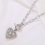 Stainless Steel Open Hollow Pattern Heart-shaped Necklace - Viexta