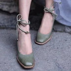 Front Lace-up Height Chunky Heels - Viexta