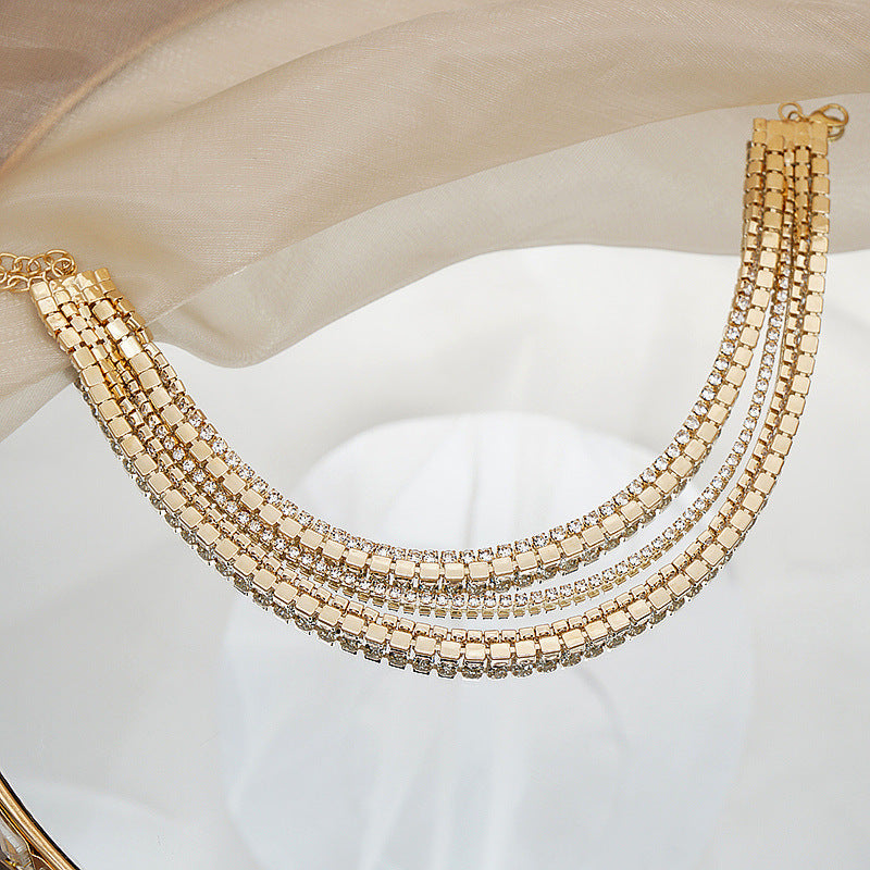 Claw Chain Inlaid With Diamond Rhinestone Multilayer Clavicle Chain