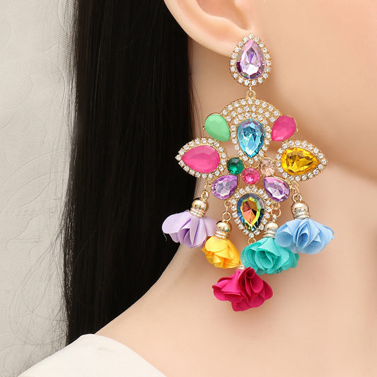 Bohemia Color Diamond Flower Earrings