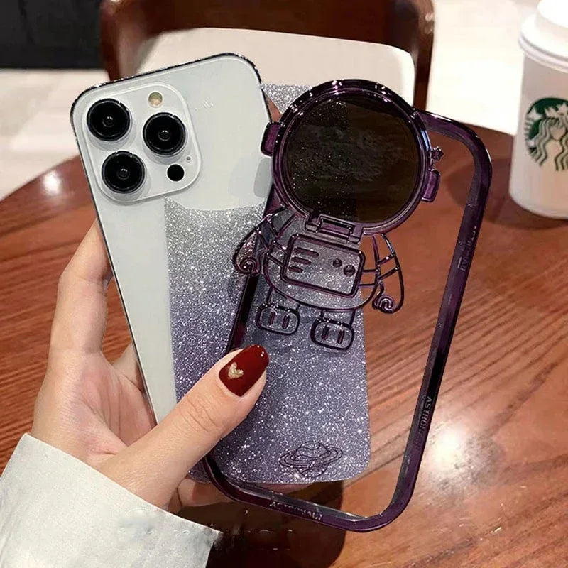 Glitter Astronaut Camera Stand Phone Case For IPhone - Viexta