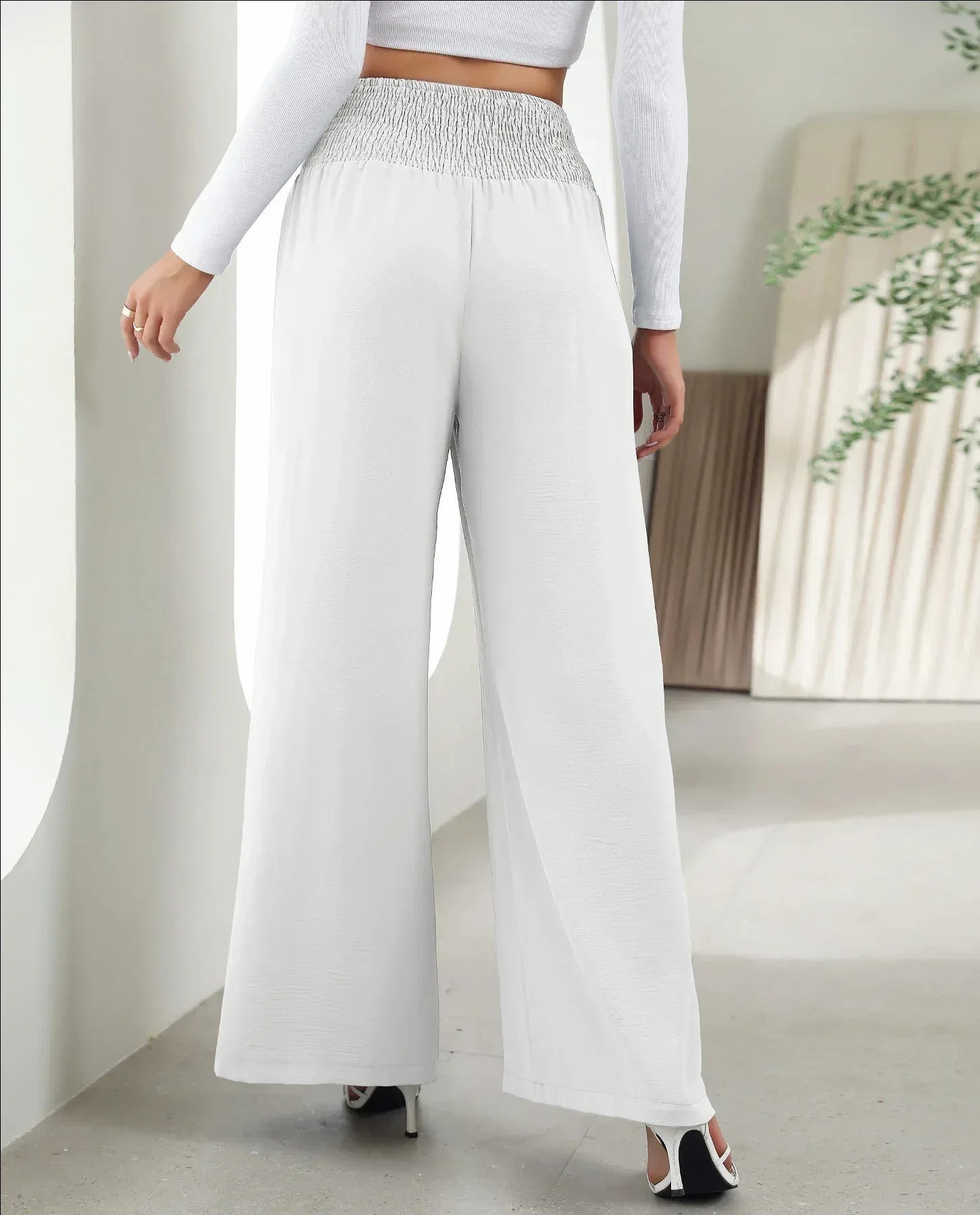 Fashion Straight Wide Leg Pants Elastic High Waist Casual Trousers For Women - Viexta