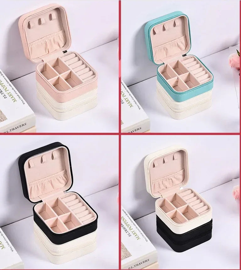 Portable Pu Leather Zipper Jewelry Storage Box - Viexta