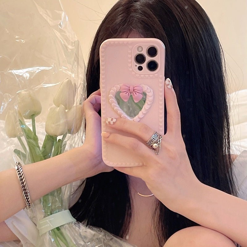 Love Cream Bow Mirror iPhone Case