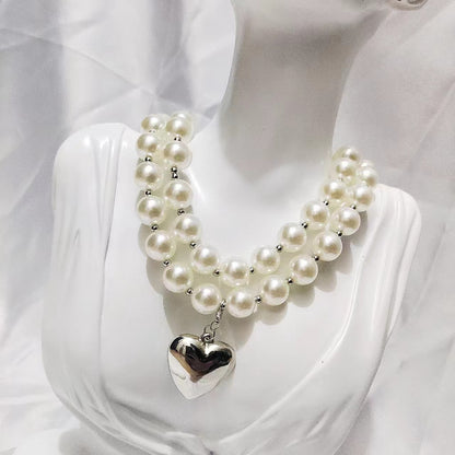 Layered Pearl Neckwear Heart Chain