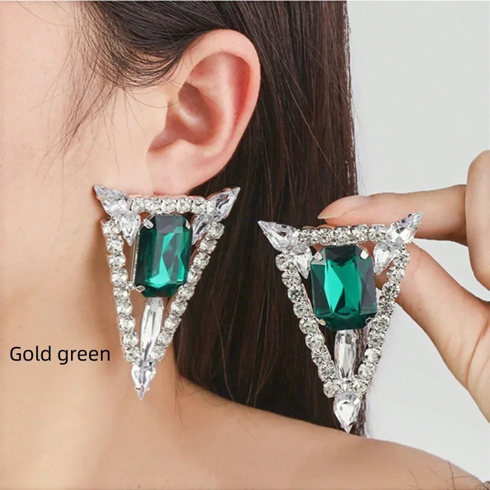Multi-colored Exaggerated Rhinestones Triangle Jewel Earrings - Viexta