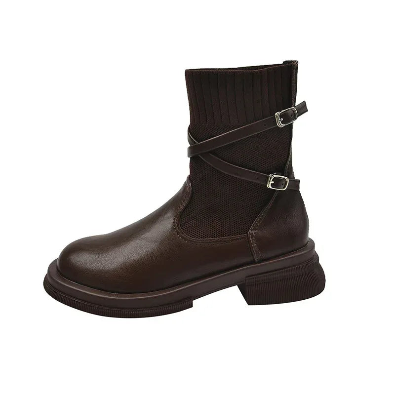 Retro Platform Knitted Martin Boots For Women - Viexta