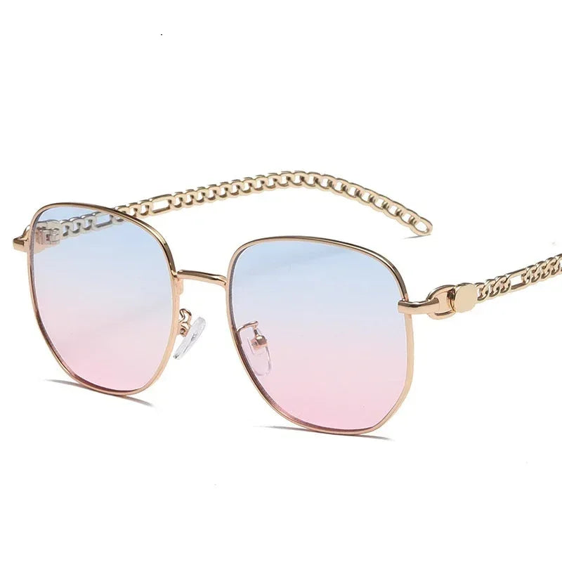 Oval Frame Metal Chain Sunglasses - Viexta