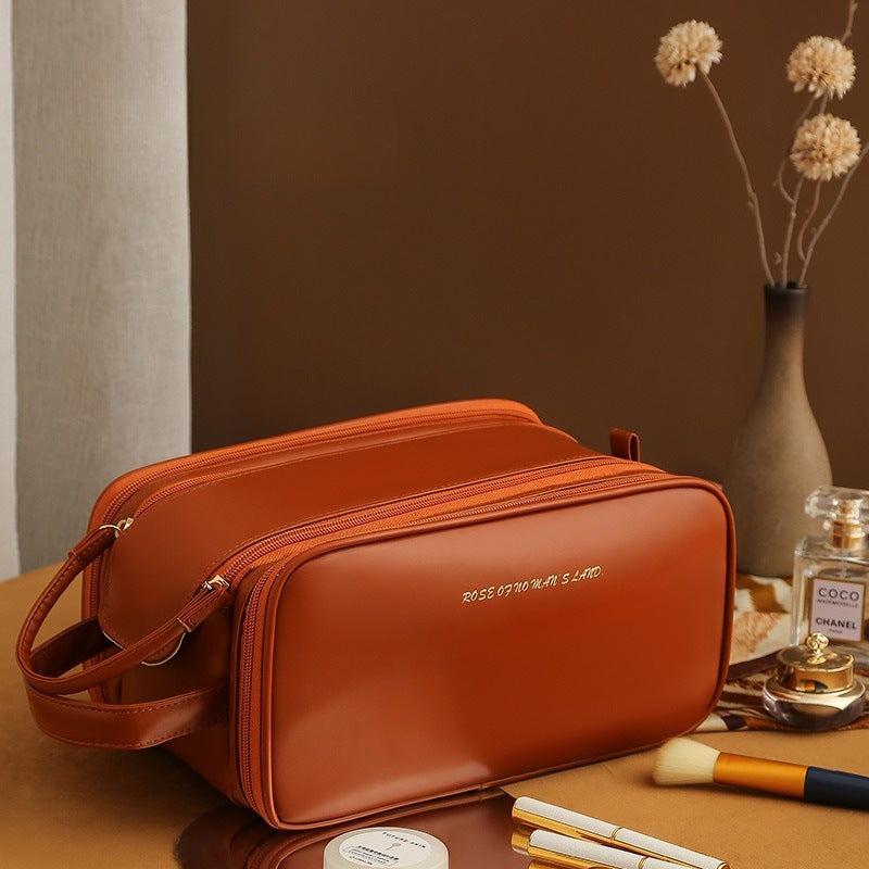 Three-layer Double Zipper U-shaped Cosmetic Bag