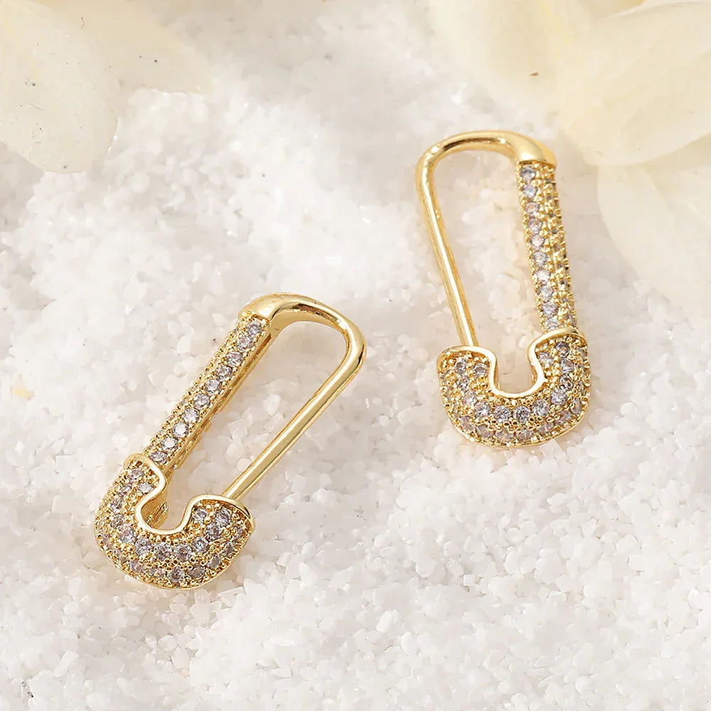 Tarnish-free Zircon Inlaid Safety-Pin Earring - Viexta
