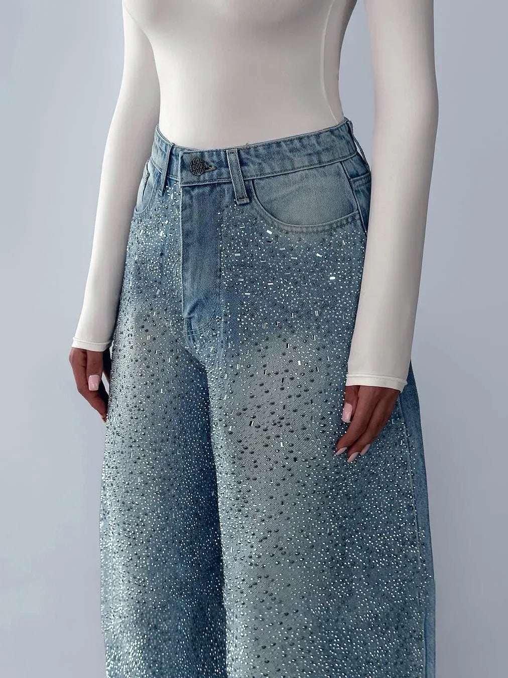 Irregular Rhinestone Jeans - Viexta