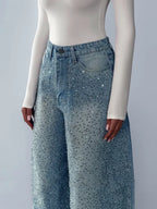 Irregular Rhinestone Jeans - Viexta