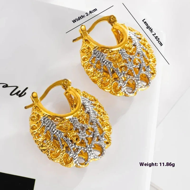 Two-color Pocket Carved Earrings - Viexta