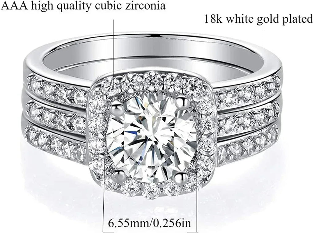 gold-plated-square-zircon-three-piece-stackable-ring - Viexta