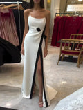 Strapless Black And White Contrasting Slit Dress - Viexta