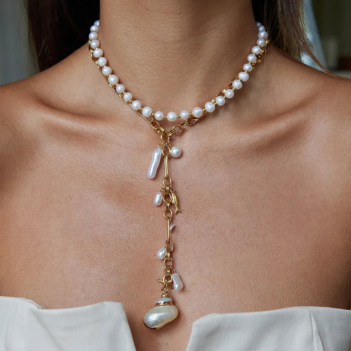 Stainless Steel Conch Long Necklace - Viexta