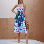 New Sleeveless High Waist Print Dress - Viexta