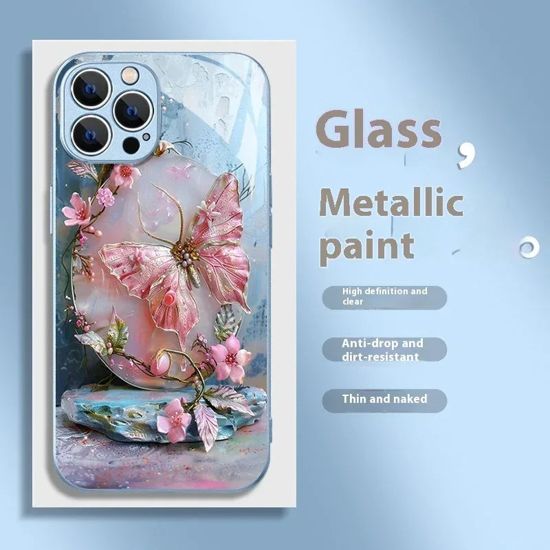 Metallic Paint Glass Stereoscopic Butterfly IPhone Case - Viexta