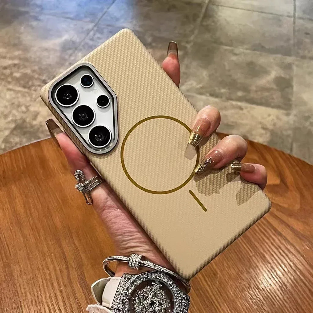Carbon Fiber Grain Fine Circle Magnetic Suction Samsung case - Viexta
